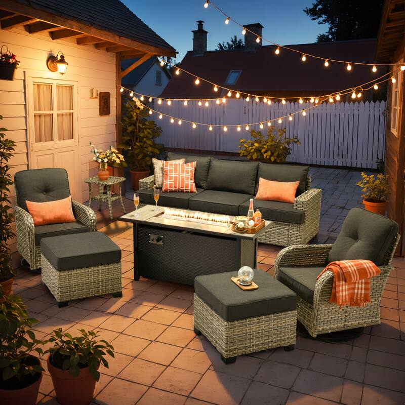 XIZZI 9-piece Outdoor Patio Furniture Fire Pit Set - Black