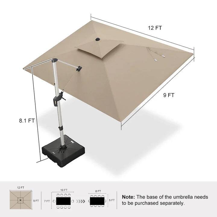 PURPLE LEAF 09x12/10x13 ft Rectangular Sunbrella Patio Cantilever Umbrella with Base
