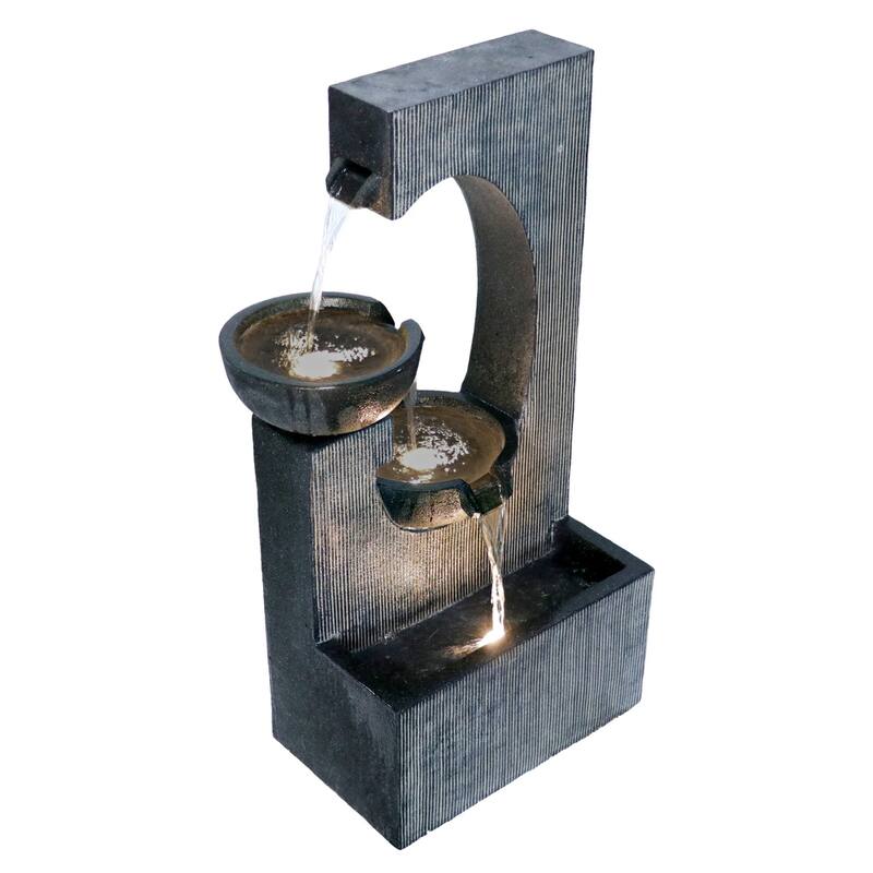 LED Lighted 3-Tier Cascading Outdoor Garden Water Fountain - 31.75" - Gray