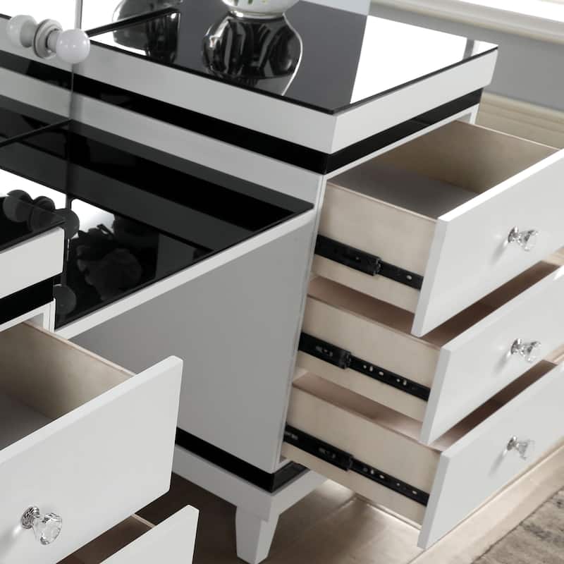 Furniture of America Janellen Modern White Wood 6-Drawer 3-Piece Makeup Vanity Set