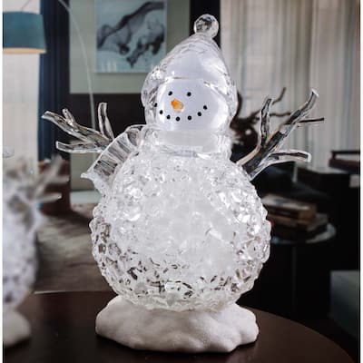 2 Clear Orange Large Silver Glitter Snowmen LED Tabletop Decor 17"