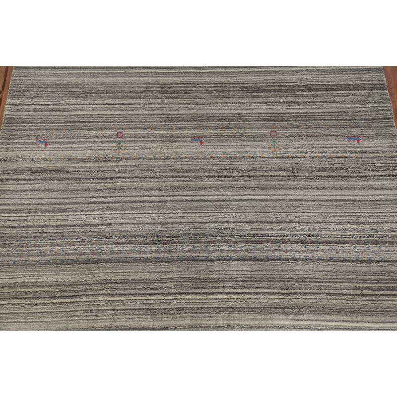 Hand Knotted Oriental 100% Wool Carpet Tribal Animal Pictorial Greys & Charcoal Gabbeh Area Rug - 7' 8'' X 5' 0''
