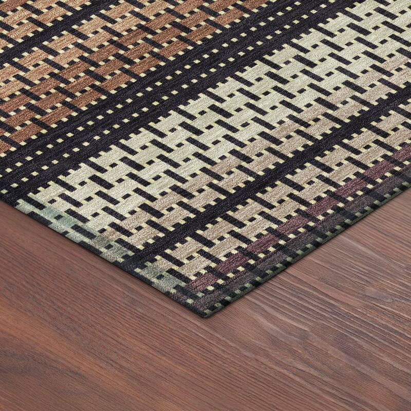 Machine Washable Indoor/ Outdoor Boho Stripe Chantille Rug
