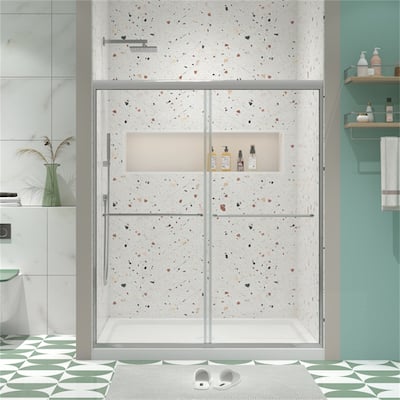 Bathroom Shower Sliding Door with 1/4" Tempered Glass