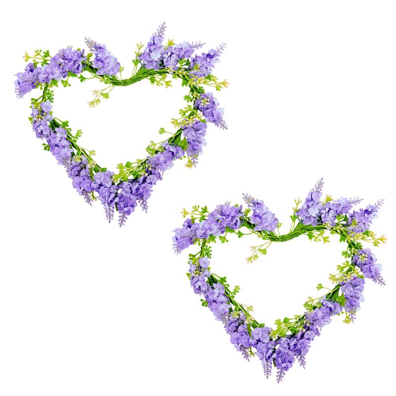 10" Small Artificial Lavender Heart Wreath, Set of 2