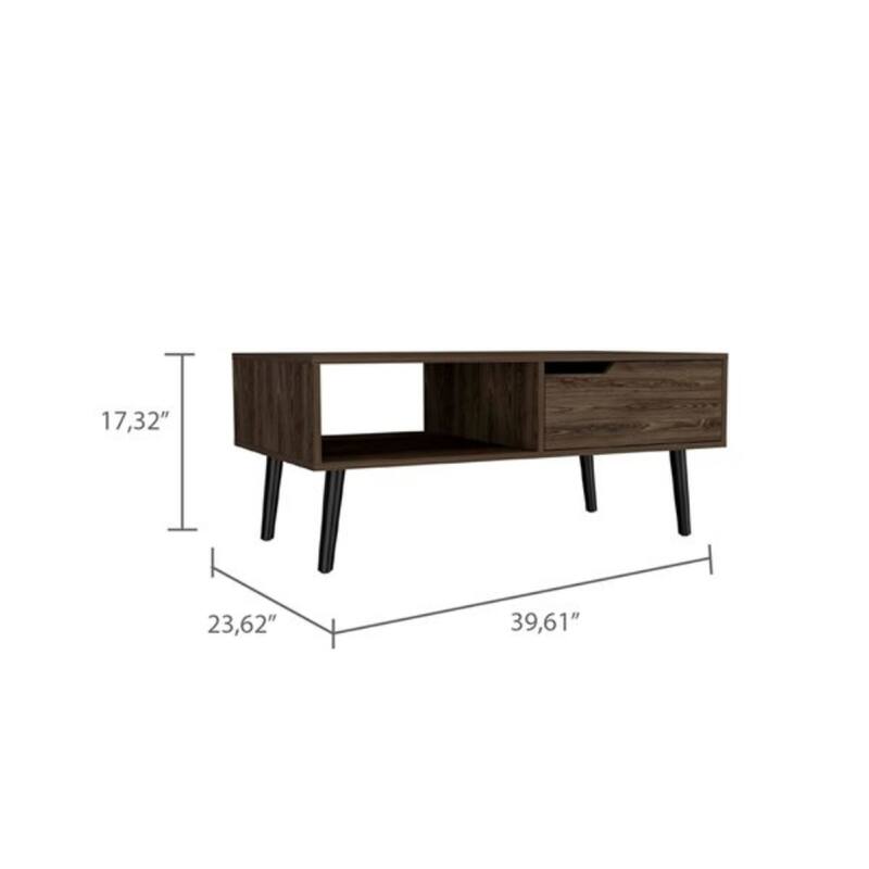 40-Inch Coffee Table with Functional Storage Brown and Black Design Rectangular Wooden Table with Shelf and Drawer
