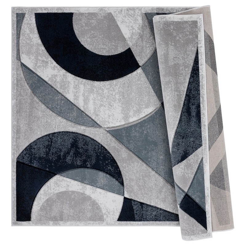 Orelsi Collection Abstract Area Rug with Hand Carved Accents