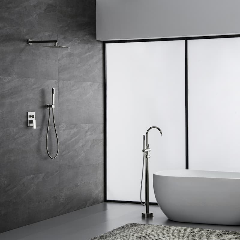 Wall Mounted Square Rainfall Pressure Balanced Complteted Shower System with Rough-in Valve, 10 inches Matte Black - Cement Grey