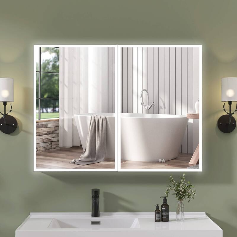 40'' W 30'' H Recessed Frameless Medicine Cabinet Mirror 6 Adjustable - Glass Finish - Matte Black