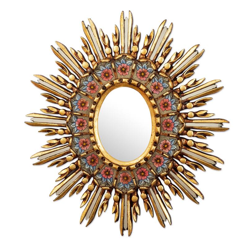 Novica Handmade Cusco Primrose Reverse-Painted Glass Wall Accent Mirror - Gold