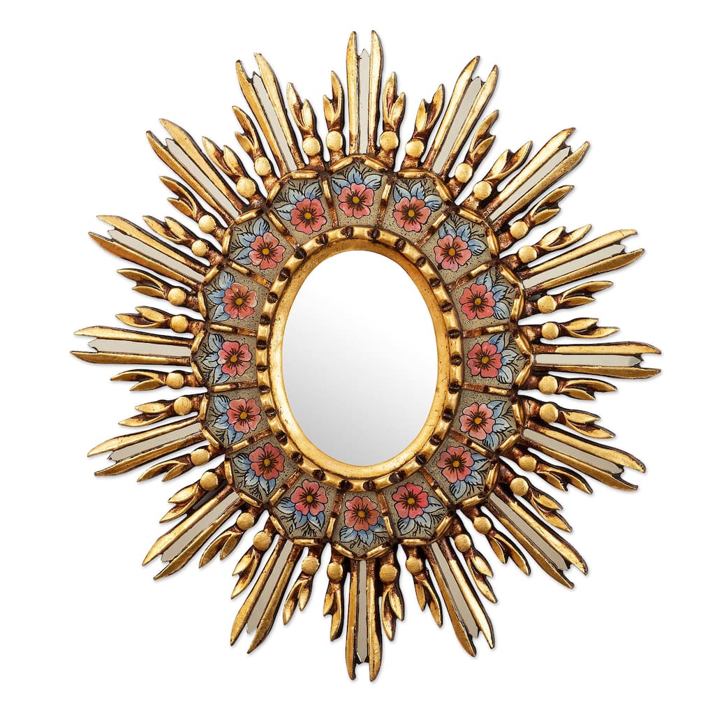 Novica Handmade Cusco Primrose Reverse-Painted Glass Wall Accent Mirror - Gold