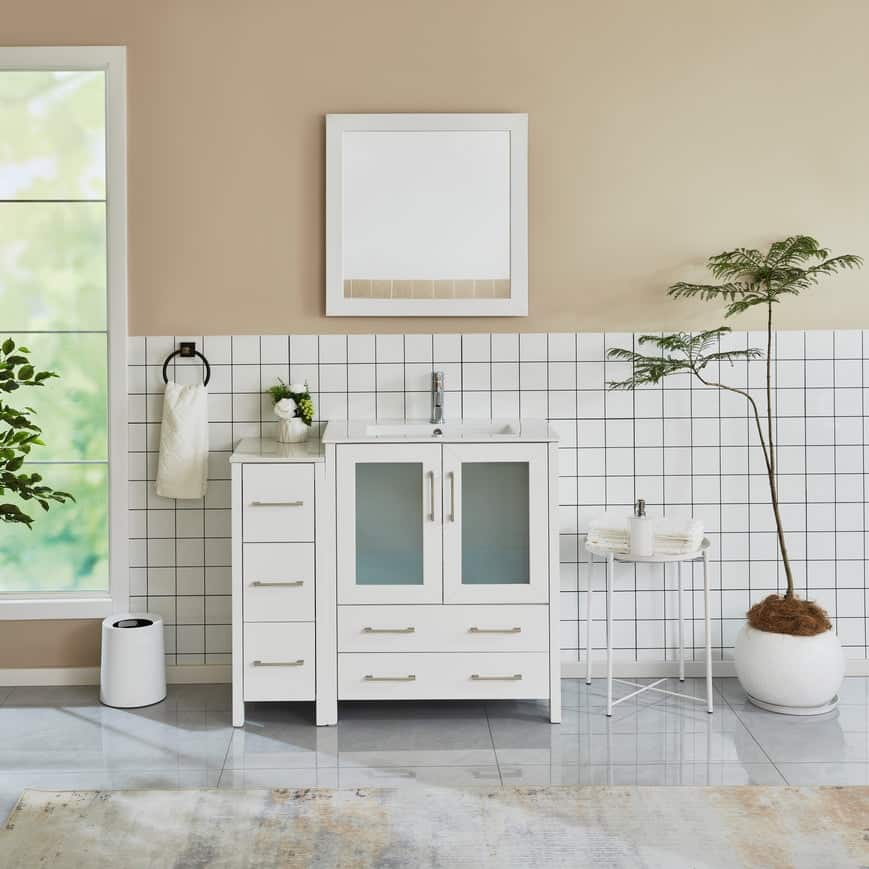 Vanity Art 42 Inch Single Sink Bathroom Vanity Set 5 Dove-Tailed Drawers 1 Cabinets 1 Shelf, Soft-Closing Doors with Free Mirror