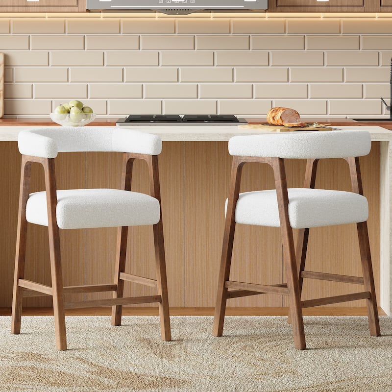 Christopher Knight Home - Modern Upholstered Wooden Counter Stools - 26" Seat Height Bar Stools with Back, Set of 2 - Walnut