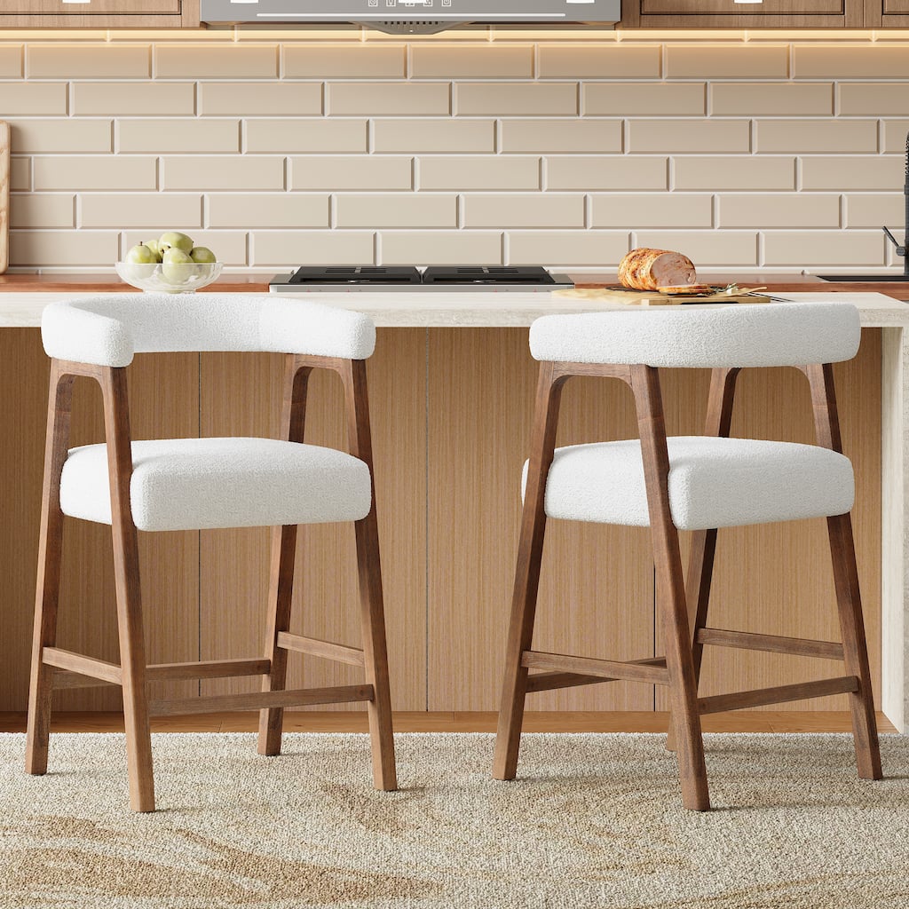 Christopher Knight Home - Modern Upholstered Wooden Counter Stools - 26" Seat Height Bar Stools with Back, Set of 2