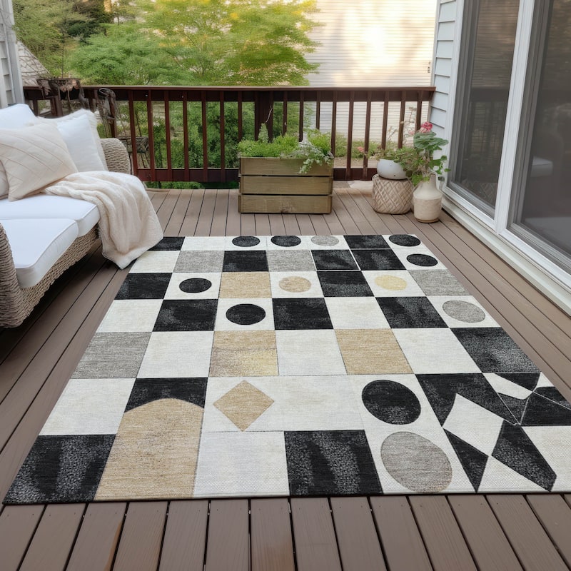 Machine Washable Indoor/Outdoor Casual Contemporary Chantille Rug - Black - 10' x 14'