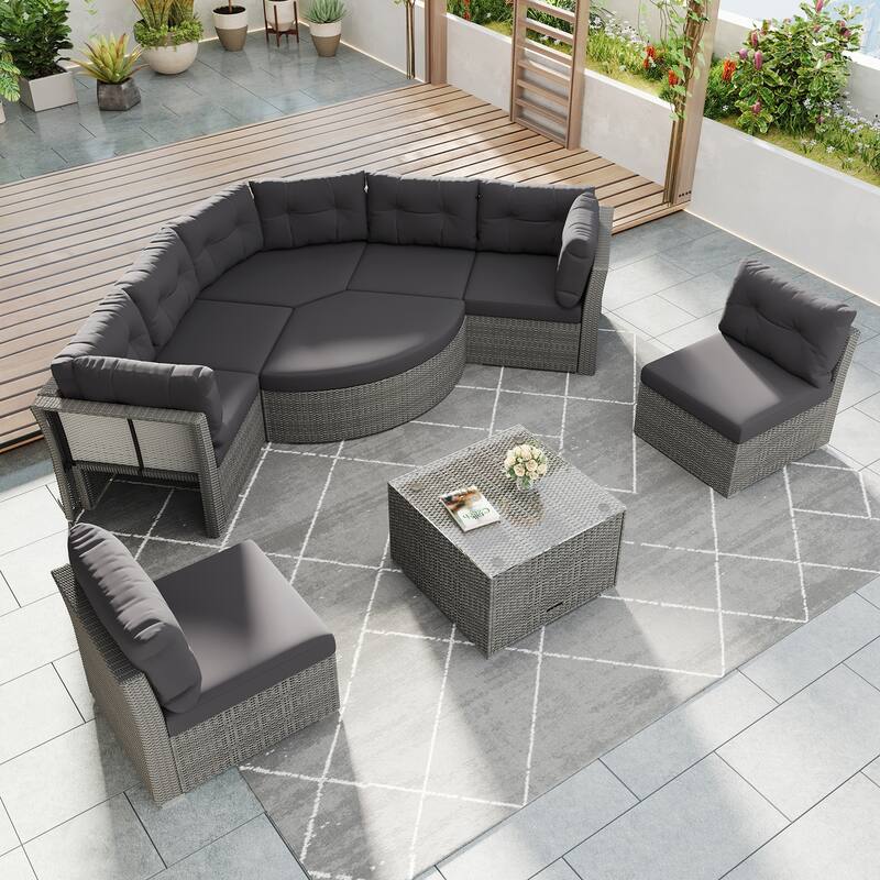 Patio Furniture Set Outdoor Furniture Daybed Rattan Sectional Furniture Set Patio Seating Group With Cushions and Center Table