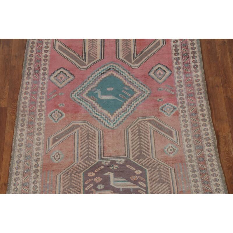 Geometric Ardebil Persian Vintage Runner Rug Hand-Knotted Wool Carpet - 4'4" x 9'6"