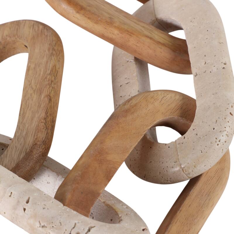 Travertine Wood Modern Decorative Chain Link Sculpture Accent Decor