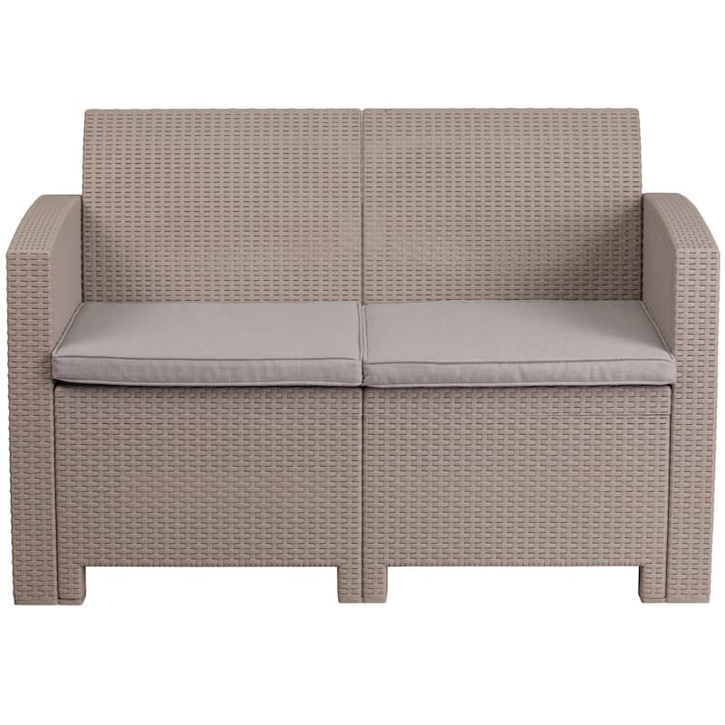 Faux Rattan Loveseat with All-Weather Cushions - 47"W x 27"D x 30"H