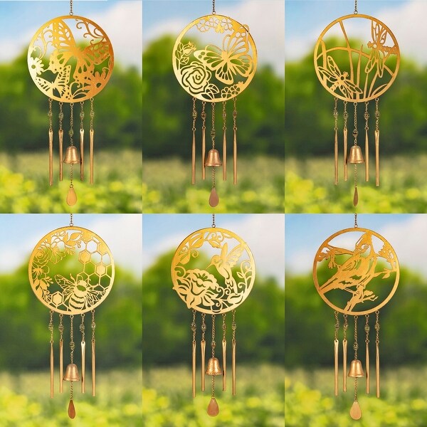Set of 6 Circular Copper Wind Chimes with Bells