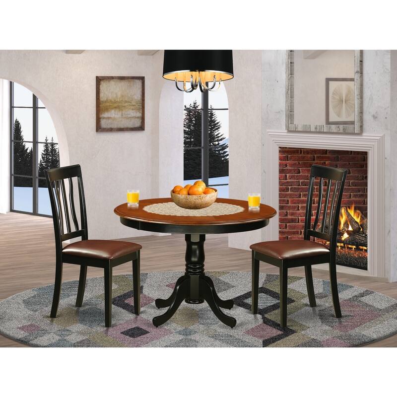 3-Piece Black and Cherry Finish Solid Wood Top - Dining Room Set - Seats 4