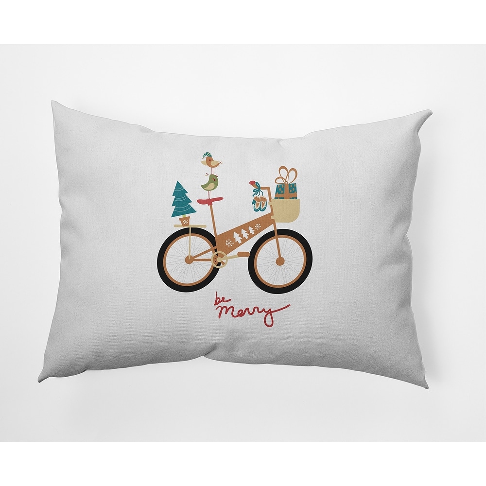 Merry Bird Bike Christmas Soft Spun Polyester Decorative Throw Pillow
