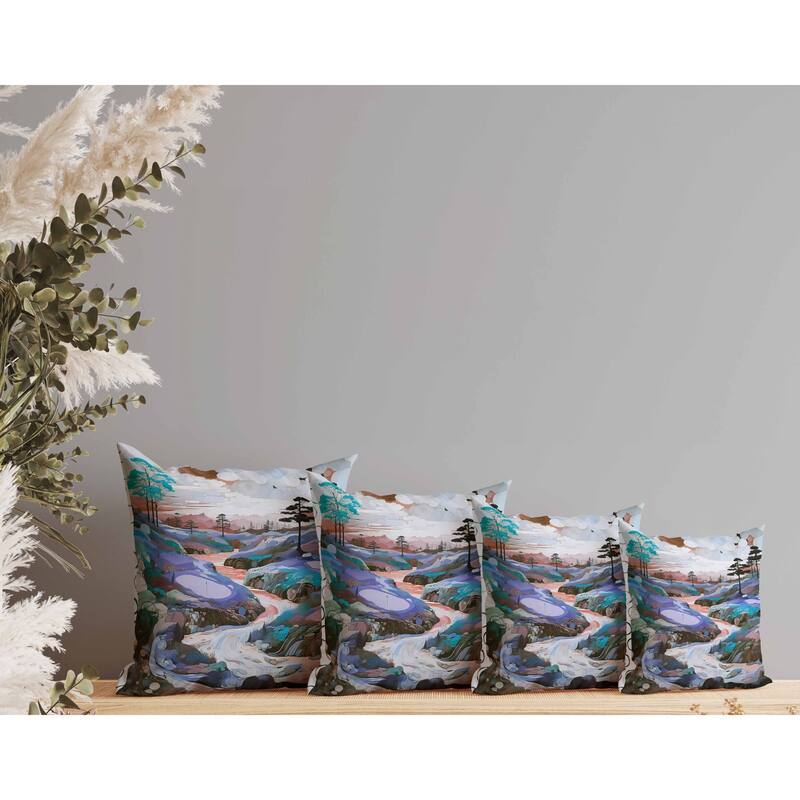 Mountain Vista Indoor/Outdoor Reversible Throw Pillow Blue and Copper