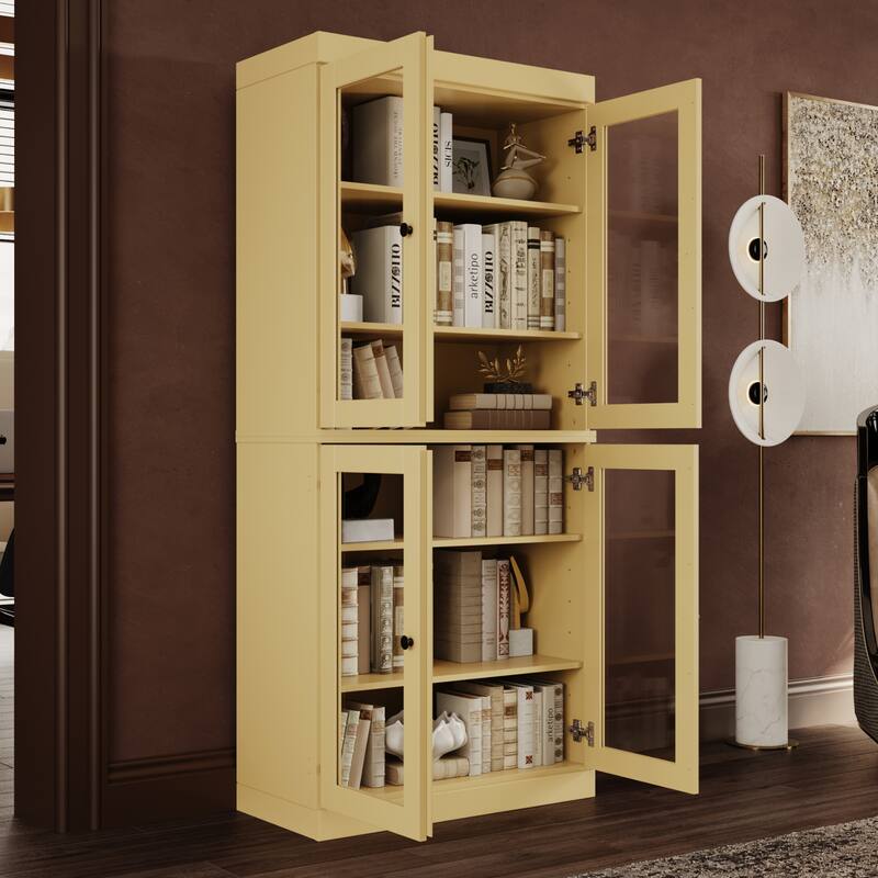 Palace Imports Solid Wood 6-Shelf Bookcase, Clear Glass Doors, Adjustable Shelves