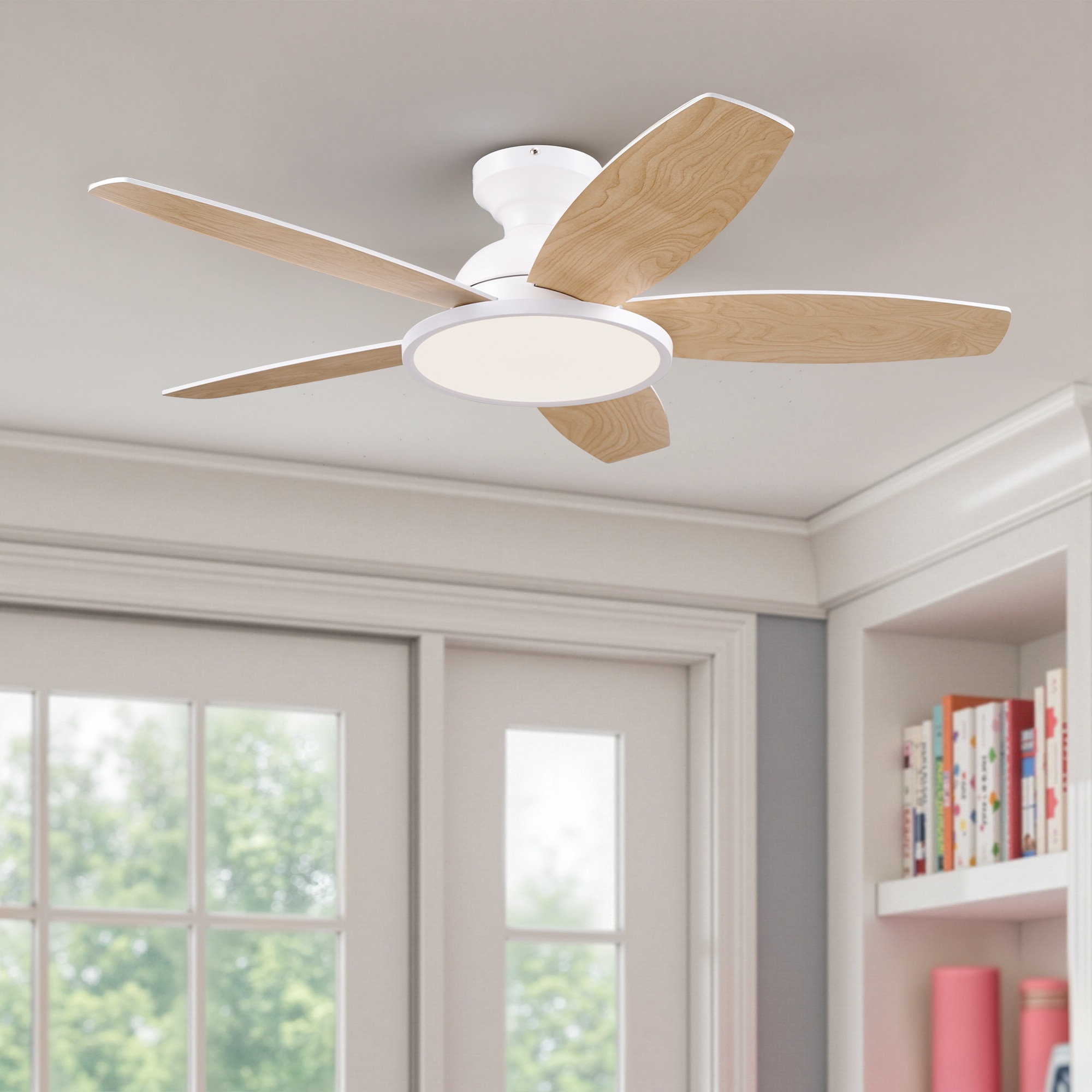 5 - Blade Low Profile Flush Mount Modern Ceiling Fan with LED Light and Remote
