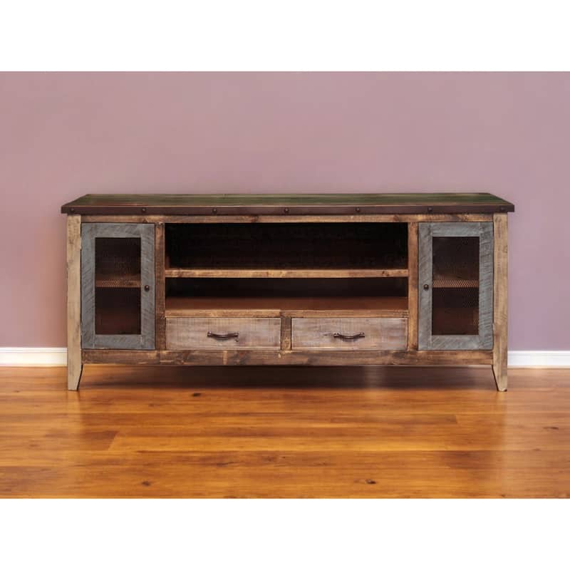 HomeRoots 76" Brown Solid Wood Cabinet Enclosed Storage Distressed TV Stand - 75.75' X '31.75' X '17.75 - Brown - 75.75' X '31.75' X '17.75