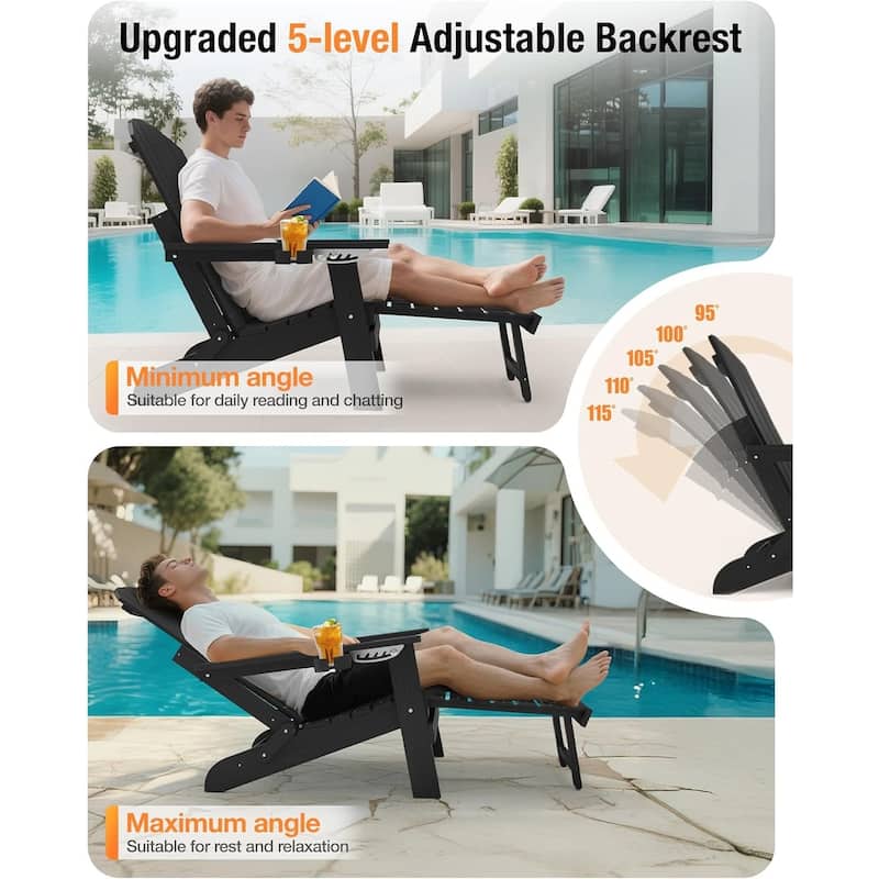 WINSOON All Weather HIPS Folding Adirondack Chair with Adjustable Backrest and Retractable Ottoman