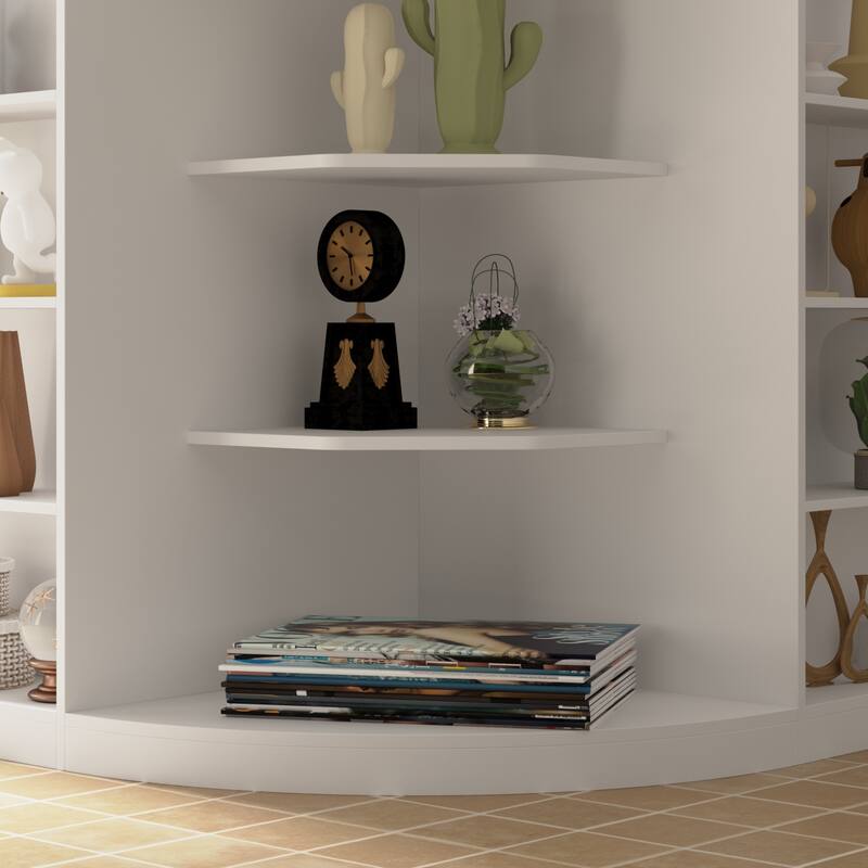 70.9" White Curved Front Desk with Shelving and Storage Reception Desk