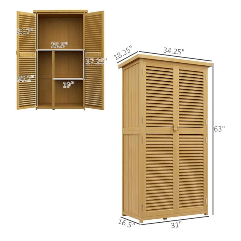 Outdoor Garden Storage Shed with 4 Shelves and Lockable Doors - 34.25" L x 18.25" W x 63" H