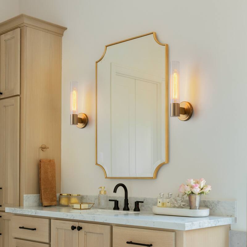 Modern Gold Wall Sconce with Glass Cylinder Shade - Elegant Lighting Fixture for Hallway, Bedroom, or Living Room - W4.3"