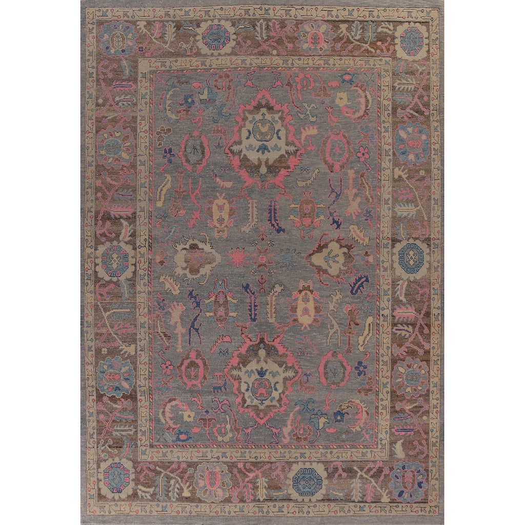 Hand Knotted Oriental 100% Wool Carpet Transitional All-Over Navy Blue & Blues Oushak Area Rug - 14' 0'' X 10' 4''