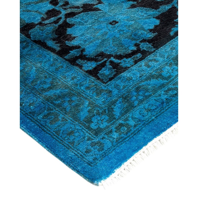Overton Hand Knotted Wool Vintage Inspired Modern Contemporary Overdyed Blue Area Rug - 9' 3" x 12' 1"