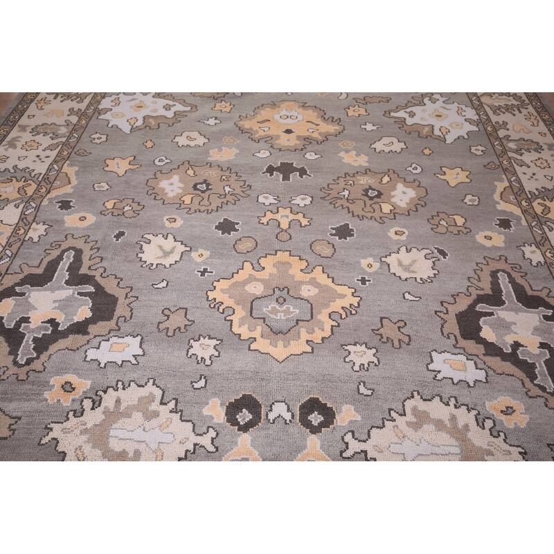 Gray Oushak Oriental Area Rug Handmade Floral Wool Carpet - 9'0" x 11'8"