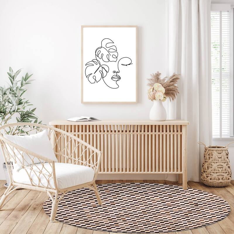 ECARPETGALLERY Handmade Cowhide Patchwork Dark Brown, Ivory Leather Rug - 5'1 x 5'1