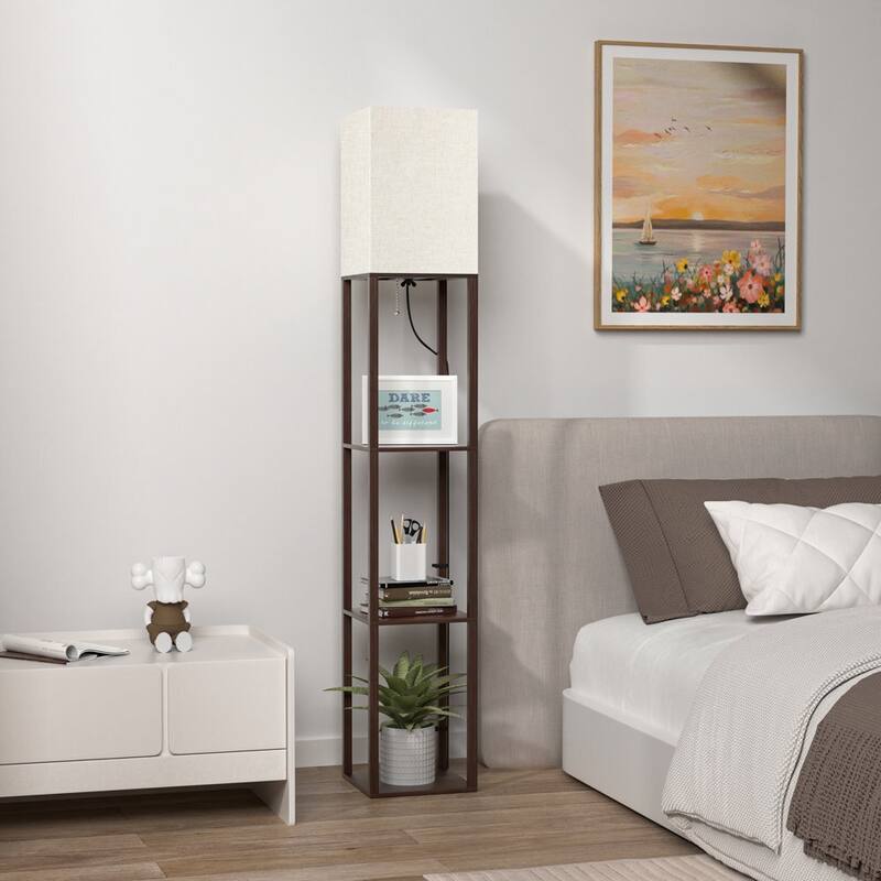 63"Floor Lamp with Shelves,Modern Tall Standing Lamps - N/A