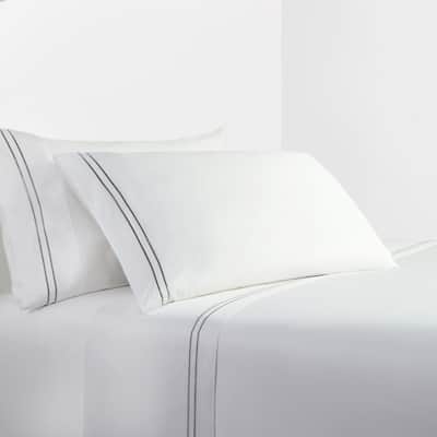 Hiend Accents 350TC Embroidered Stripe White Sheet Set, Gray, 4PC