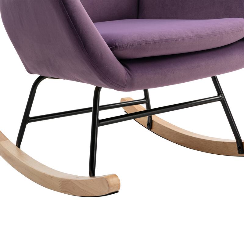 High Back Velvet Rocking Chair With Padded Seat And Armrests