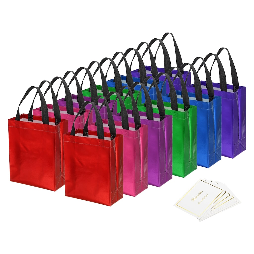 Gift Bags with Cards, 12 Set 8" Reusable Non-Woven Gift Goodie Bags - 6 Colors - 10"x8"x4"