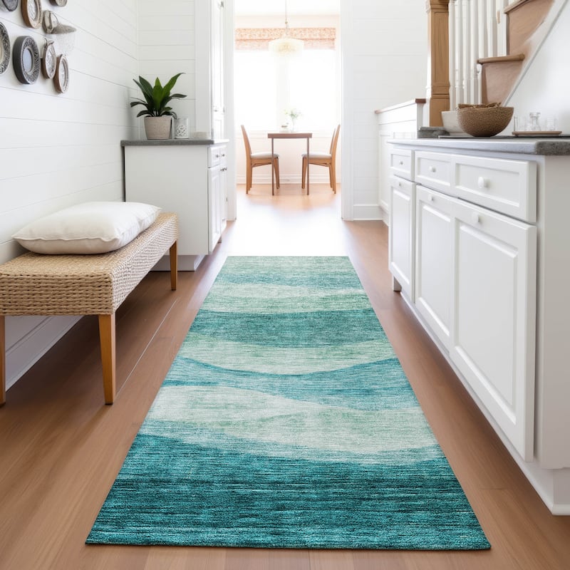 Premium Washable Super Soft Cool Modern Wvave Mayfield Rug - Teal - 2'3" x 7'6"