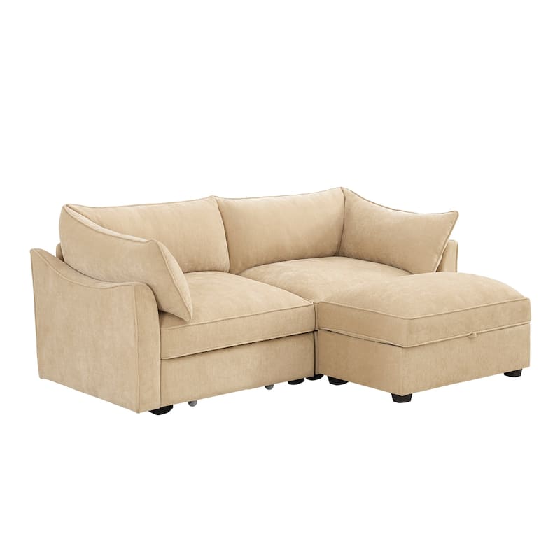 2-Seater Loveseat with 1 Movable Ottoman & Pull out Storage Drawer Under Seat