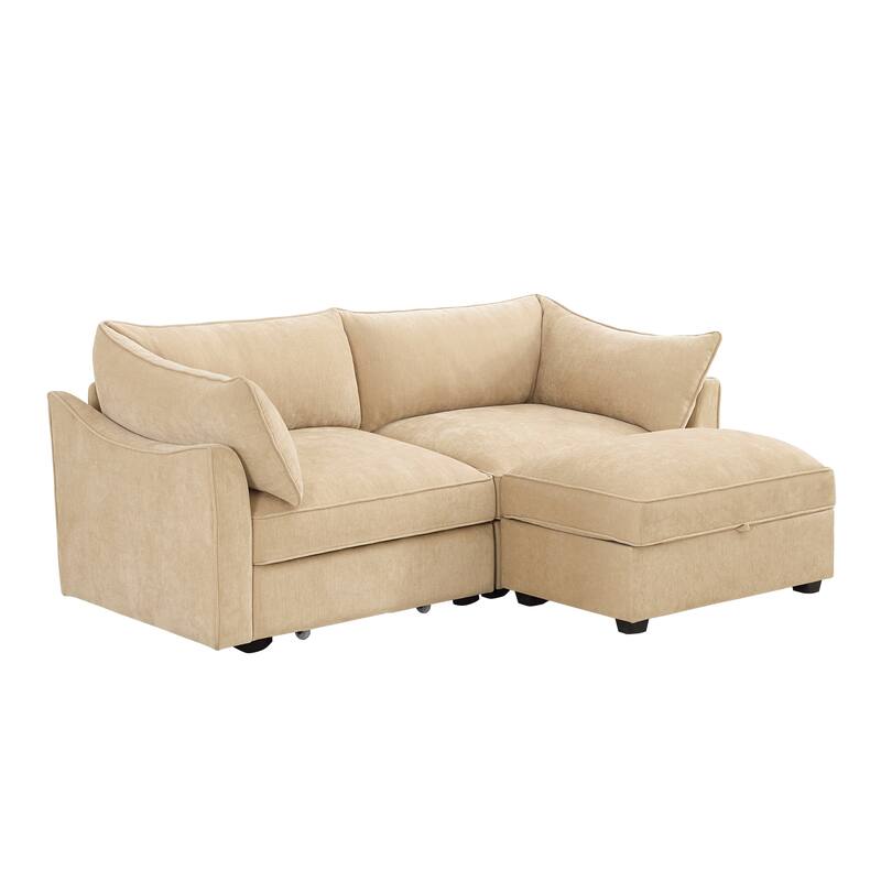 GDFStudio - Chenille 2-Seater 78.7" Sofa with Movable Ottoman and Storage Drawers