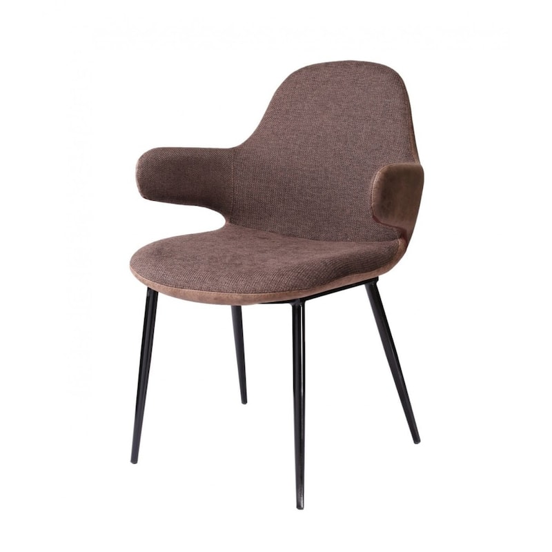 23-Inch Upholstered Arm Chair with Round Arms and Metal Frame - 24” x 23” x 33” - Brown-Black