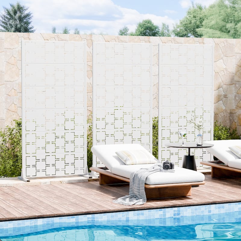 Outdoor Freestanding Metal Privacy Screen Decorative Garden Fence Set of 2