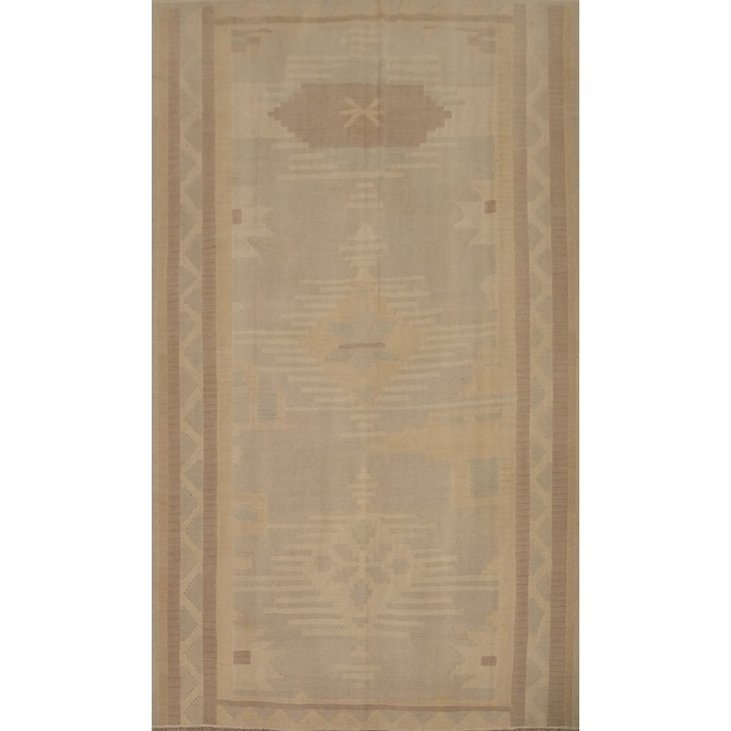 Hand Woven Oriental 100% Wool Carpet Southwestern Tribal Greys & Charcoal Kilim Area Rug - 9' 10'' X 6' 4''