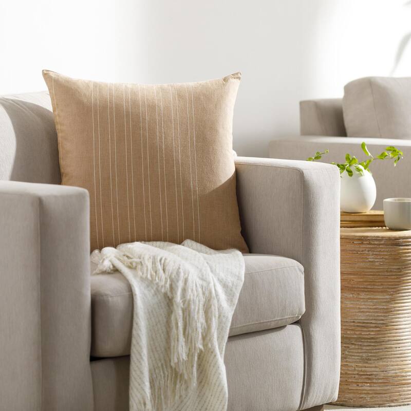 Artistic Weavers Lakshmi Solid Striped Throw Pillow - 22x22 Down Insert - Teal/White