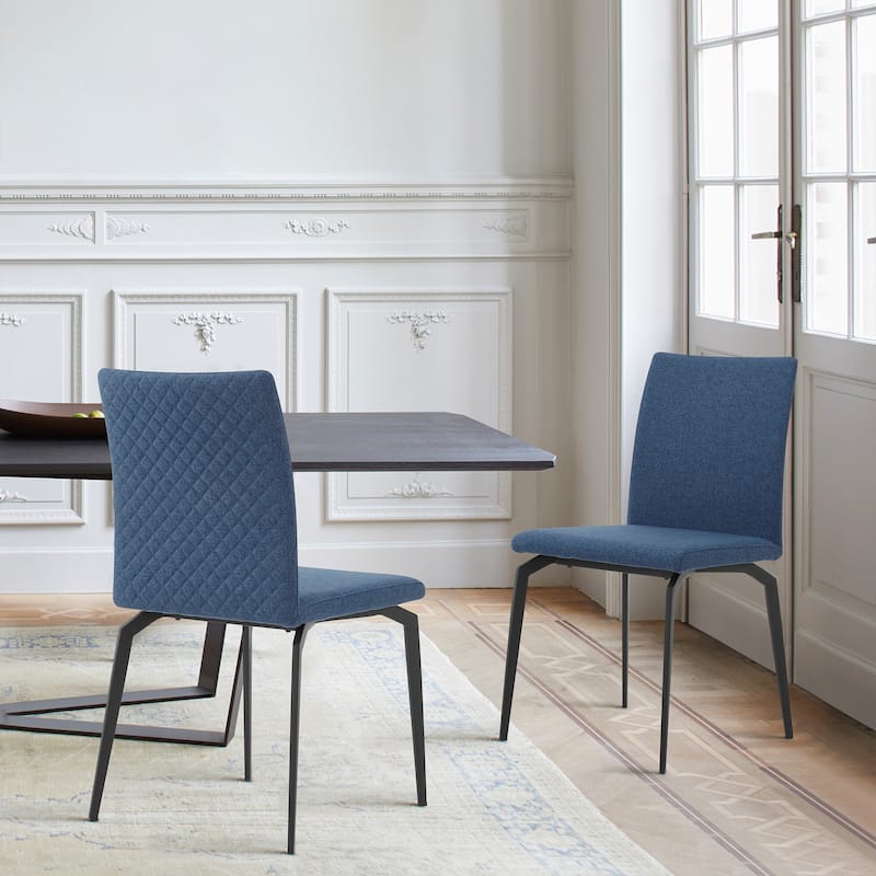 Blue Fabric and Metal Dining Room Chairs - Set of 2 - Blue